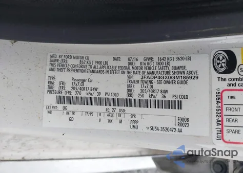 2016 Ford Fiesta St z USA, uszkodzony, nr VIN 3FADP4GX0GM185929